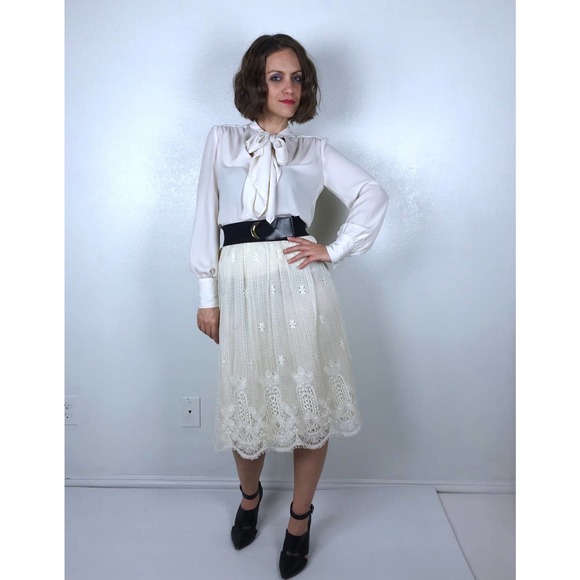 vintage 70s CREAM eyelash lace VICTORIAN SKIRT xs/s high waist cottage core boho - Picture 2 of 10
